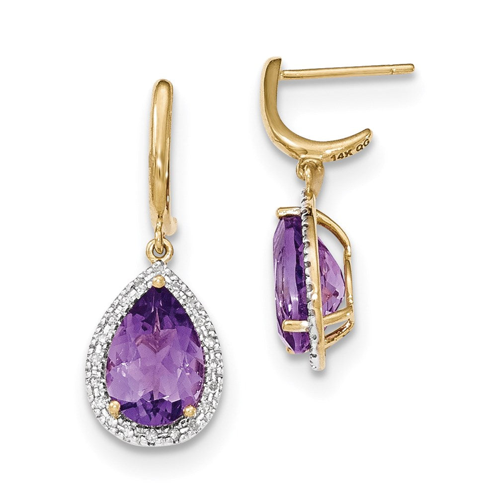 14K Gelbgold Amethyst mit Echt Diamant Heiligenschein Stecker Ohrhänger