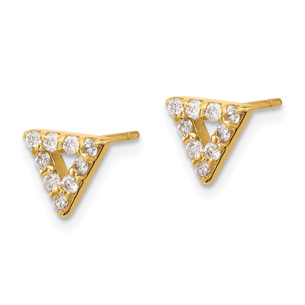 14K Gelbgold Ohrringe mit echten Diamanten, Dreieck, offen