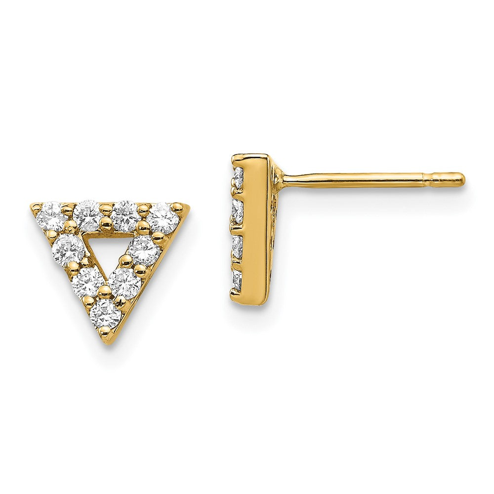 14K Gelbgold Ohrringe mit echten Diamanten, Dreieck, offen