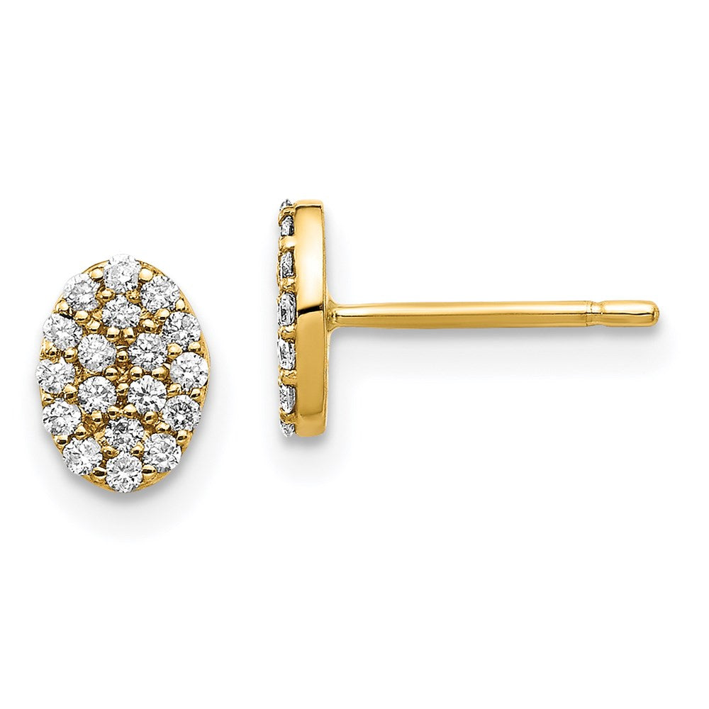 14K Gelbgold Ohrringe mit echten Diamanten in Cluster-Optik, oval