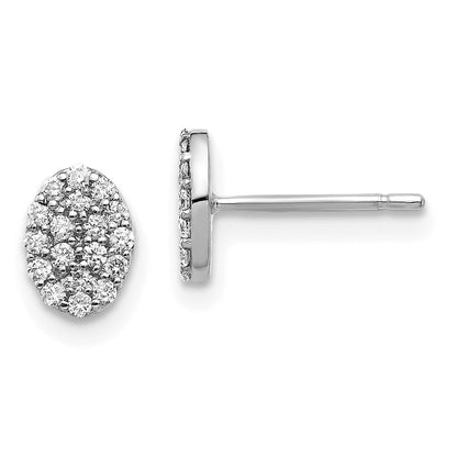 14K Weißgold Ohrringe mit echten Diamanten, Cluster-Design, oval