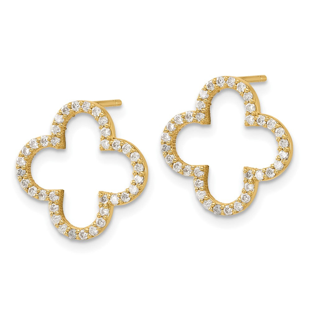 14K Gelbgold Ohrstecker mit Kleeblatt-Design und echten Diamanten