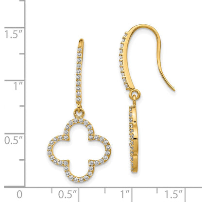14K Gelbgold Diamant-Ohrhänger mit Kleeblatt-Design, echte Diamanten