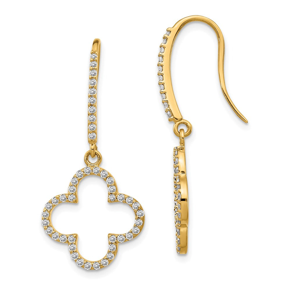 14K Gelbgold Diamant-Ohrhänger mit Kleeblatt-Design, echte Diamanten