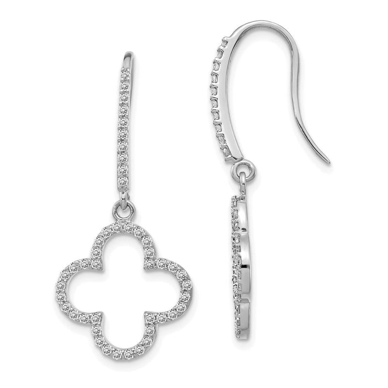 14K Weißgold Diamant-Ohrhänger mit Kleeblatt-Design, echte Diamanten