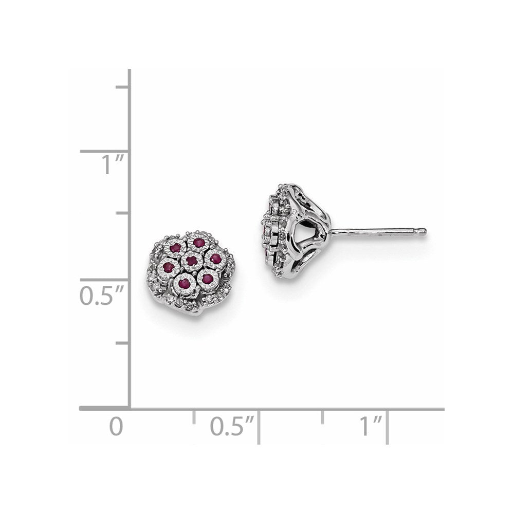 14K Weißgold Echt Diamant & Rubin Ohrstecker