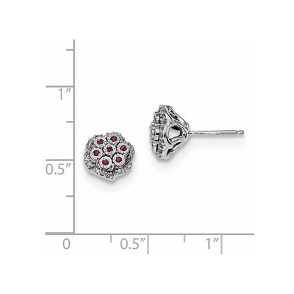 14K Weißgold Echt Diamant & Rubin Ohrstecker