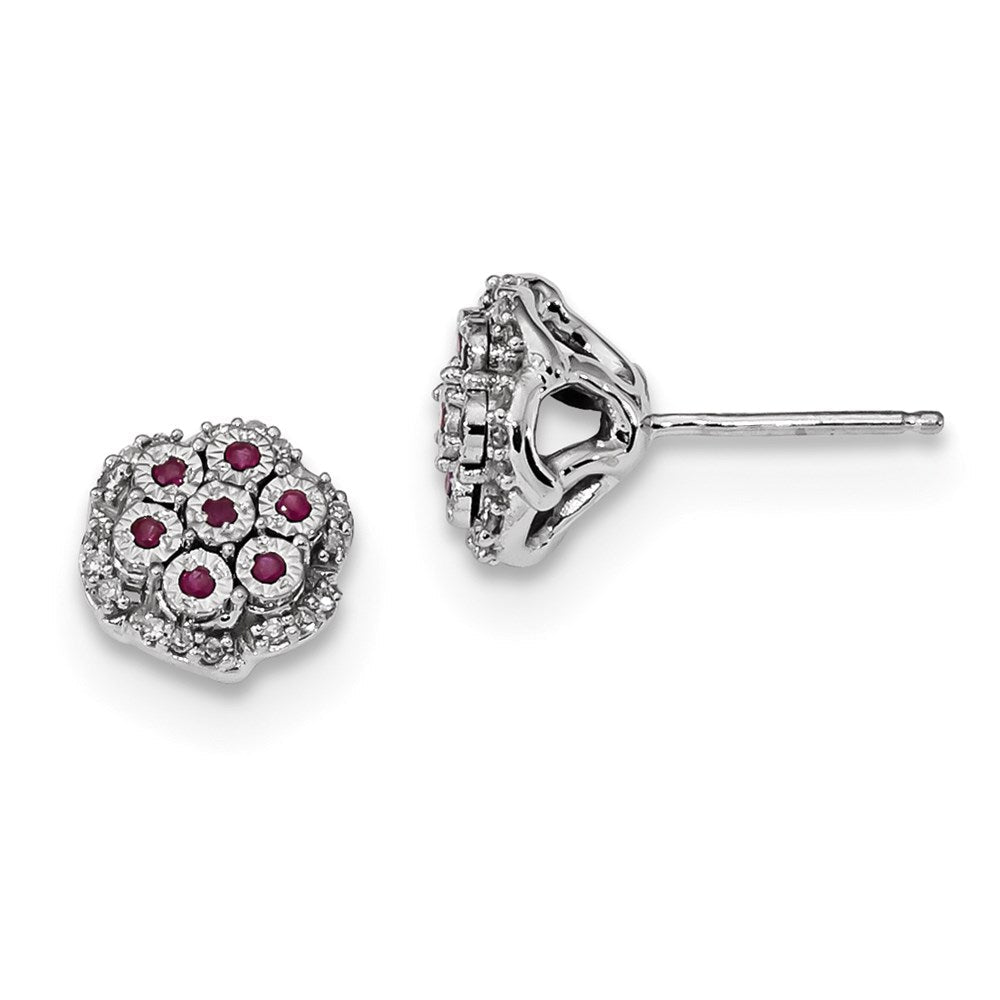 14K Weißgold Echt Diamant & Rubin Ohrstecker