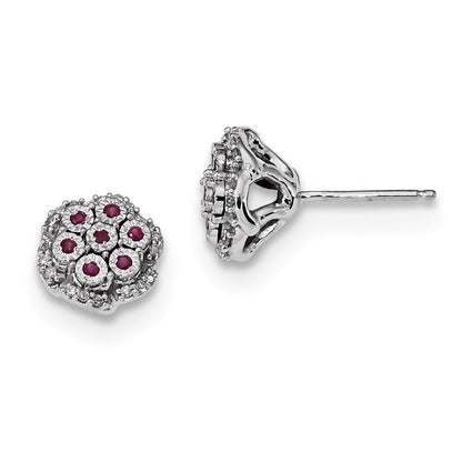 14K Weißgold Echt Diamant & Rubin Ohrstecker
