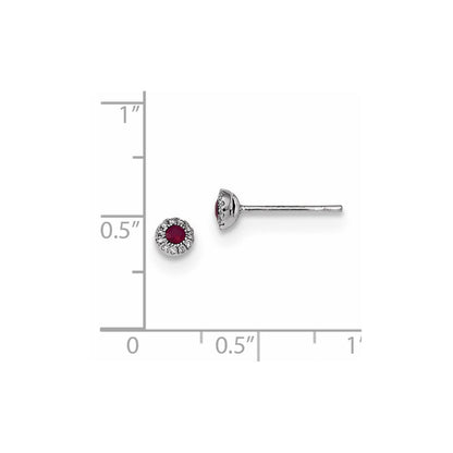 14K Weißgold Echt Diamant und Rubin Ohrstecker