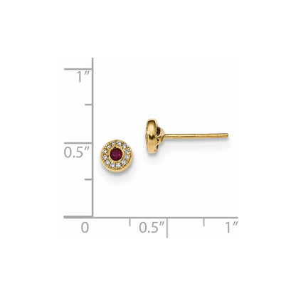 14K Gelbgold Echt Diamant und Rubin Ohrstecker