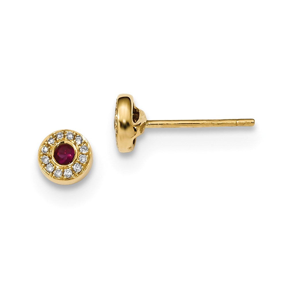 14K Gelbgold Echt Diamant und Rubin Ohrstecker
