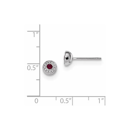 14K Weißgold Echt Diamant und Rubin Ohrstecker