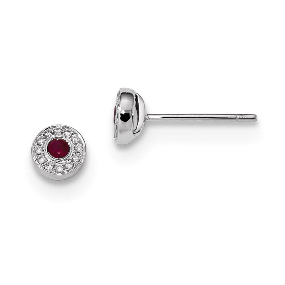 14K Weißgold Echt Diamant und Rubin Ohrstecker