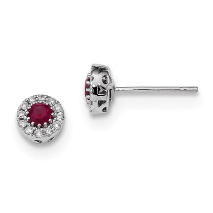 14K Weißgold Echt Diamant und Rubin Ohrstecker