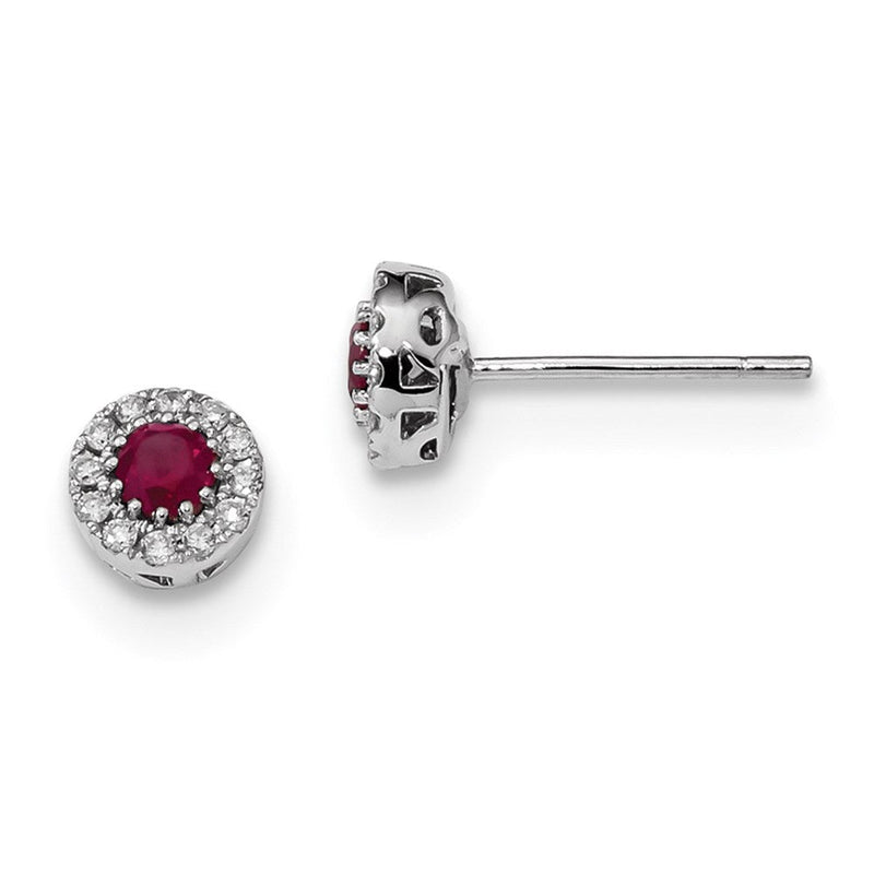 14K Weißgold Echt Diamant und Rubin Ohrstecker