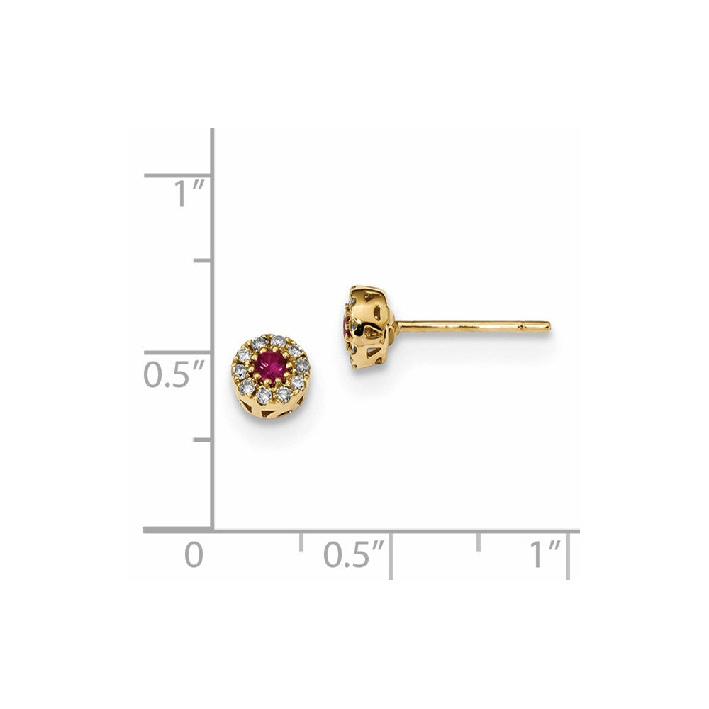14K Gelbgold Echt Diamant und Rubin Ohrstecker