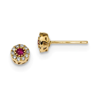 14K Gelbgold Echt Diamant und Rubin Ohrstecker