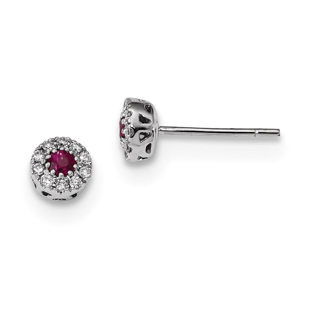 14K Weißgold Echt Diamant und Rubin Ohrstecker