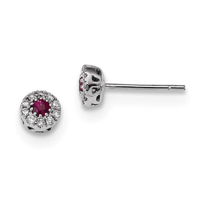 14K Weißgold Echt Diamant und Rubin Ohrstecker