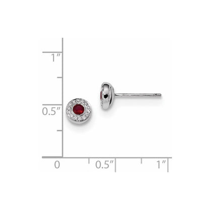14K Weißgold Echt Diamant und Rubin Ohrstecker