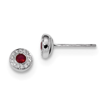 14K Weißgold Echt Diamant und Rubin Ohrstecker