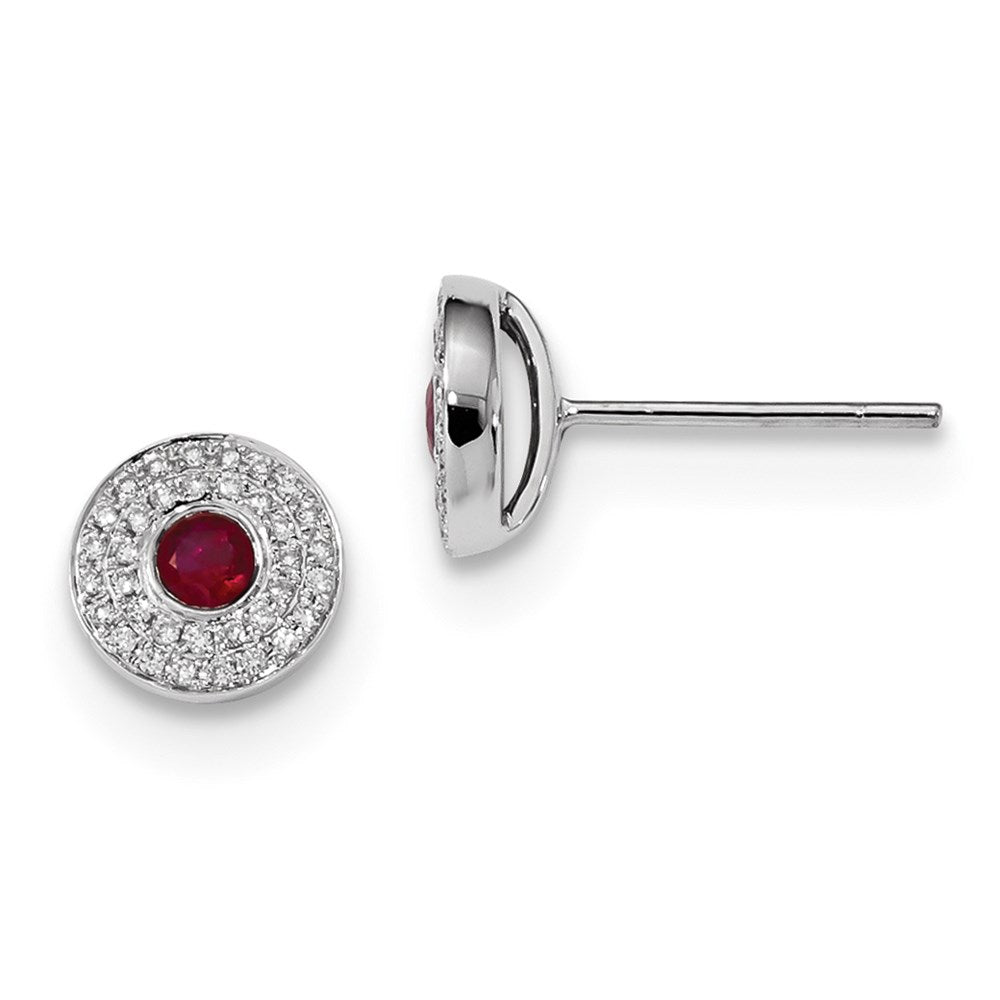 14K Weißgold Echt Diamant und Rubin Ohrstecker