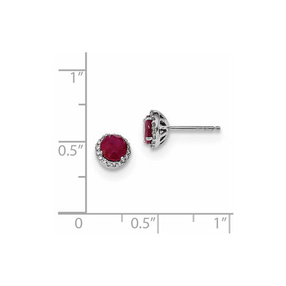 14K Weißgold Echt Diamant & Rubin Ohrstecker
