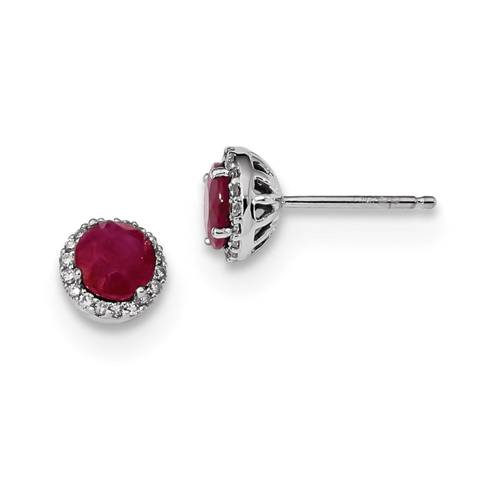 14K Weißgold Echt Diamant & Rubin Ohrstecker