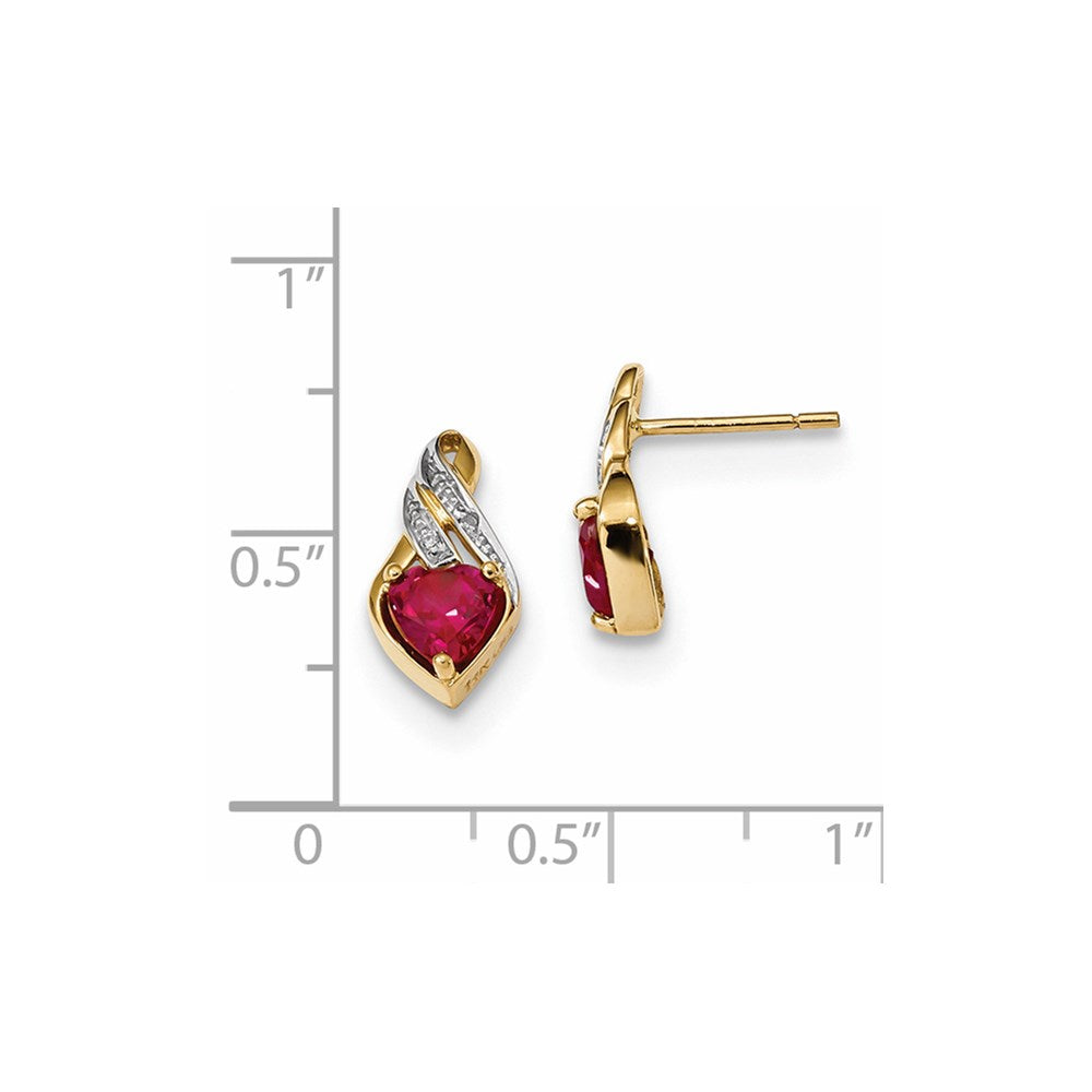 14K Gelbgold mit Erzeugt Rubin & Echt Diamant Poliert Ohrstecker
