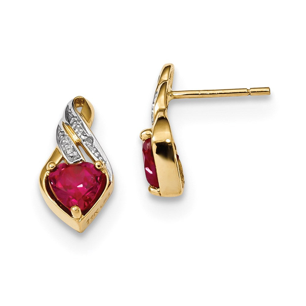14K Gelbgold mit Erzeugt Rubin & Echt Diamant Poliert Ohrstecker