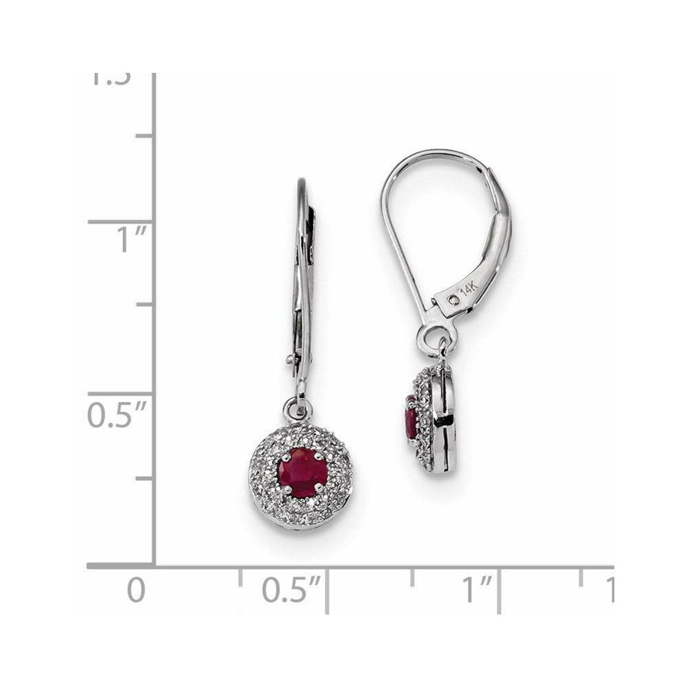 14K Weißgold Echt Diamant Heiligenschein Rubin Brisur Ohrhänger