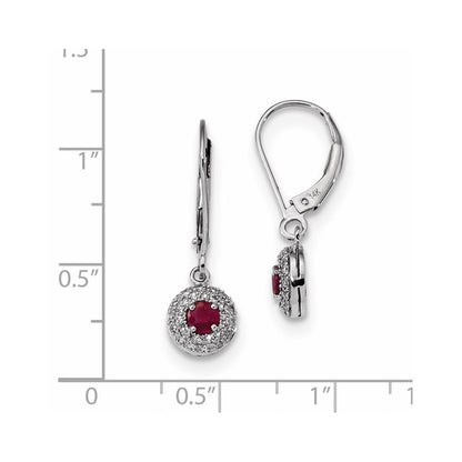 14K Weißgold Echt Diamant Heiligenschein Rubin Brisur Ohrhänger