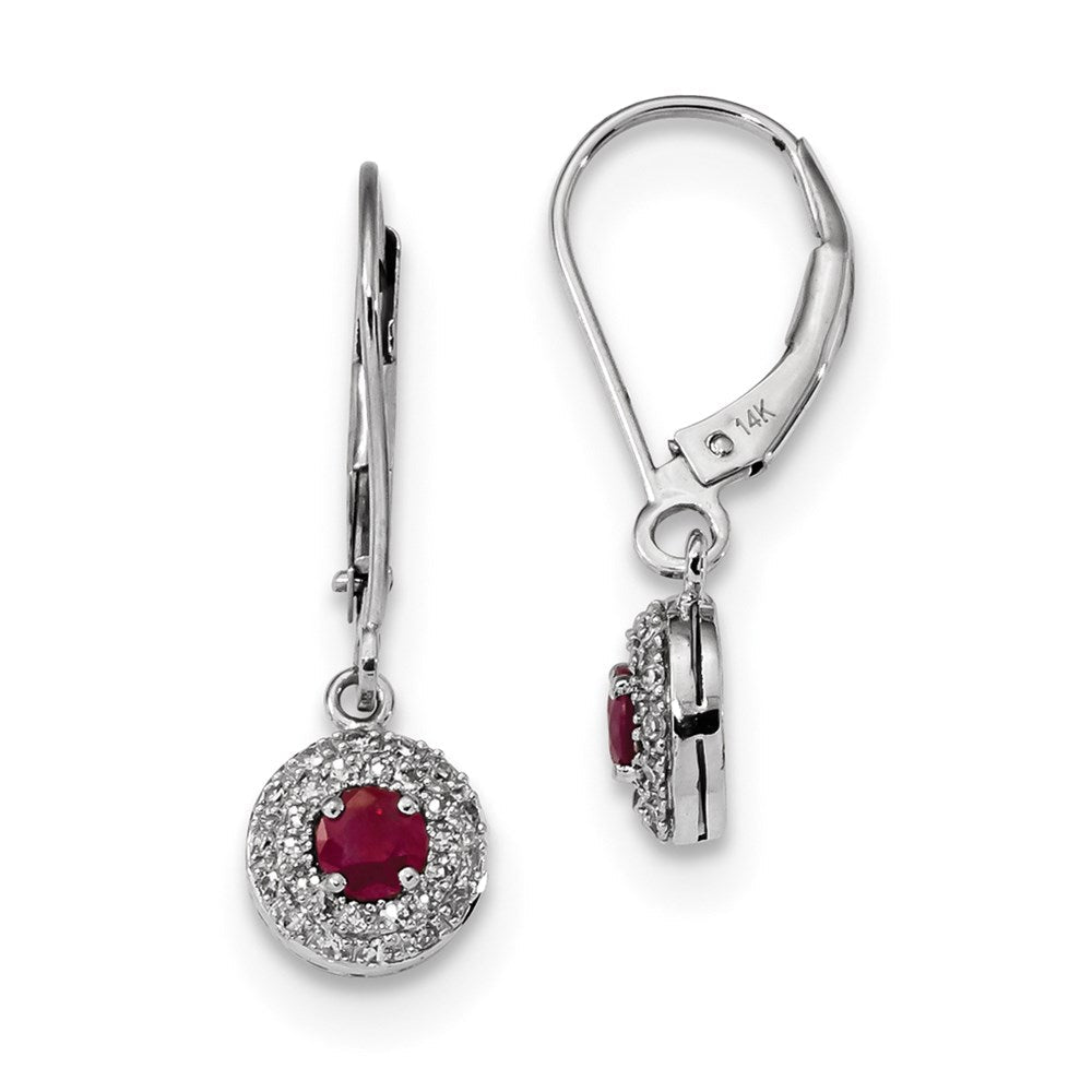 14K Weißgold Echt Diamant Heiligenschein Rubin Brisur Ohrhänger