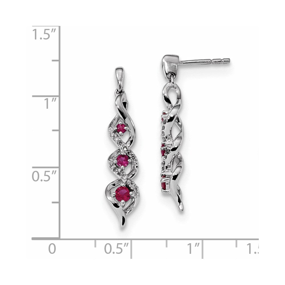14K Weißgold Echt Diamant und Rubin Stecker Ohrhänger
