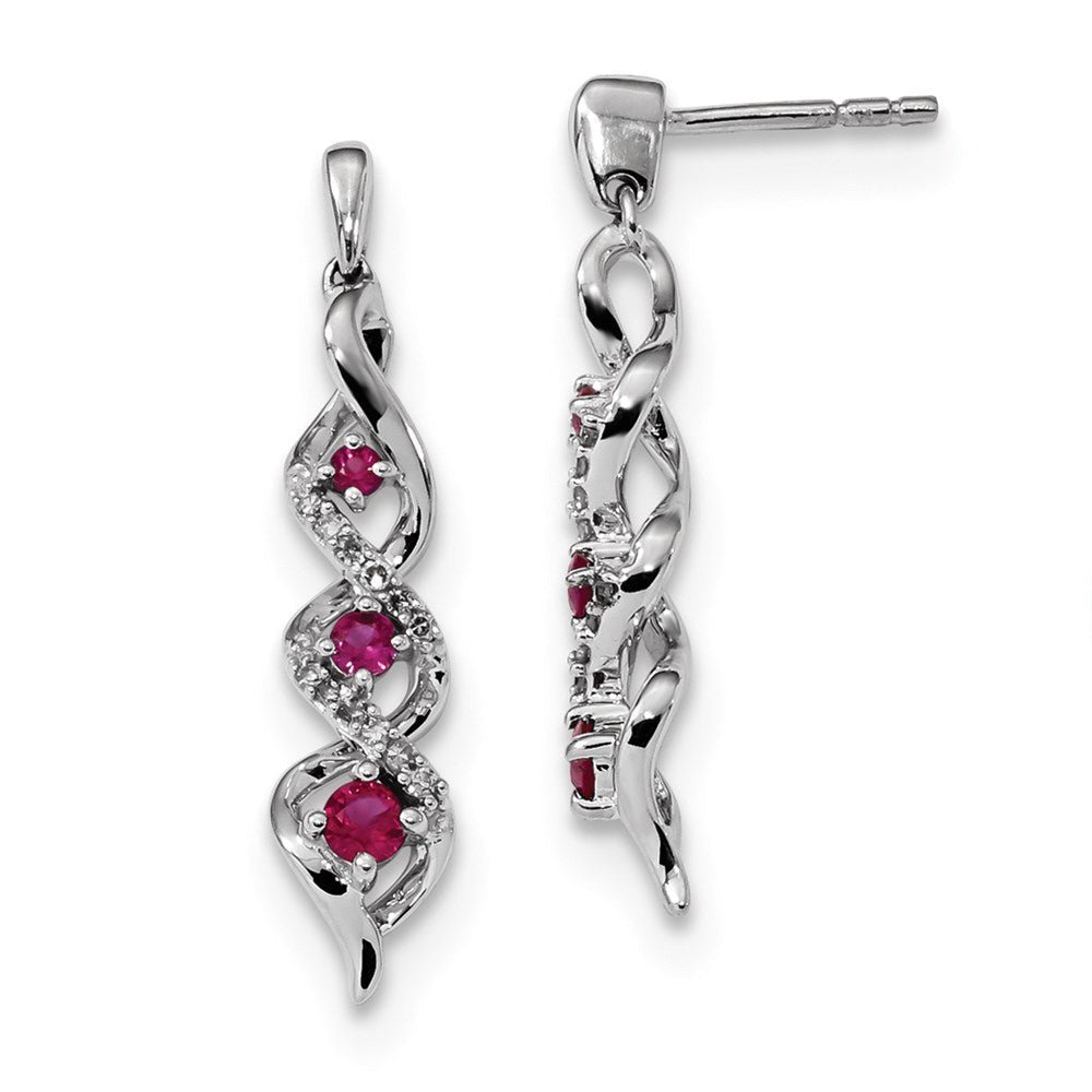 14K Weißgold Echt Diamant und Rubin Stecker Ohrhänger