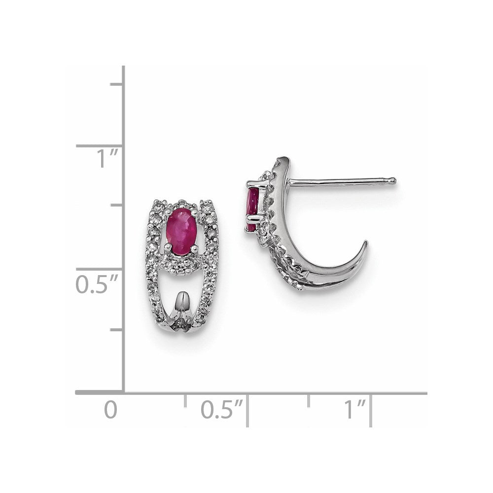 14K Weißgold Echt Diamant und Rubin Poliert J Creolen