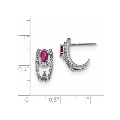 14K Weißgold Echt Diamant und Rubin Poliert J Creolen