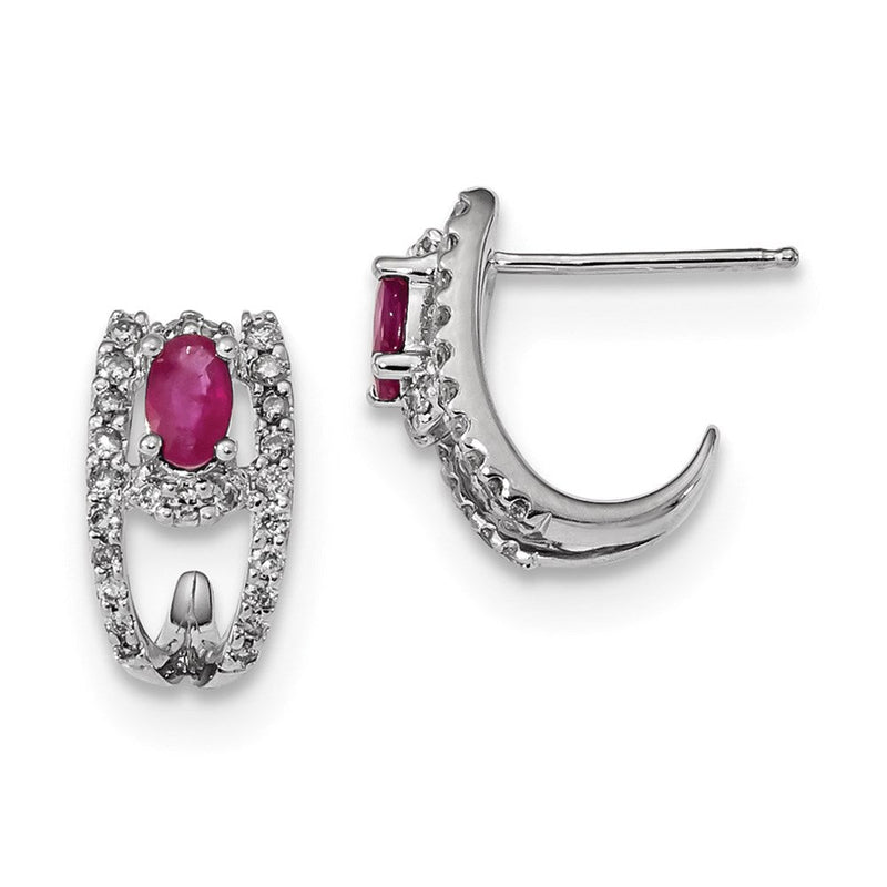 14K Weißgold Echt Diamant und Rubin Poliert J Creolen