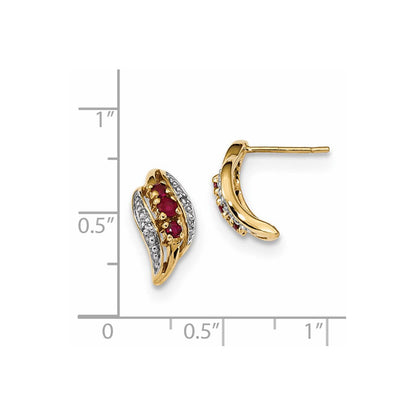 14K Gelbgold mit Siam Rubin & Echt Diamant Poliert Ohrstecker