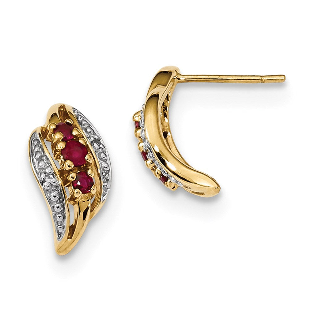 14K Gelbgold mit Siam Rubin & Echt Diamant Poliert Ohrstecker