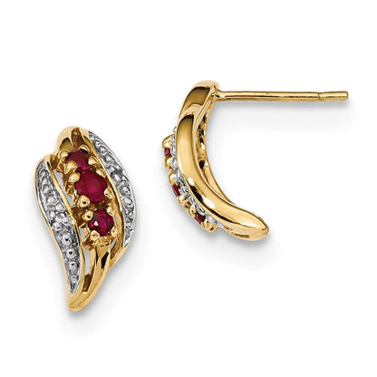 14K Gelbgold mit Siam Rubin & Echt Diamant Poliert Ohrstecker