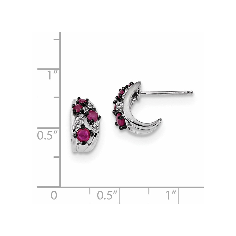 14K Weißgold Echt Diamant und Rubin Poliert Stecker Creolen