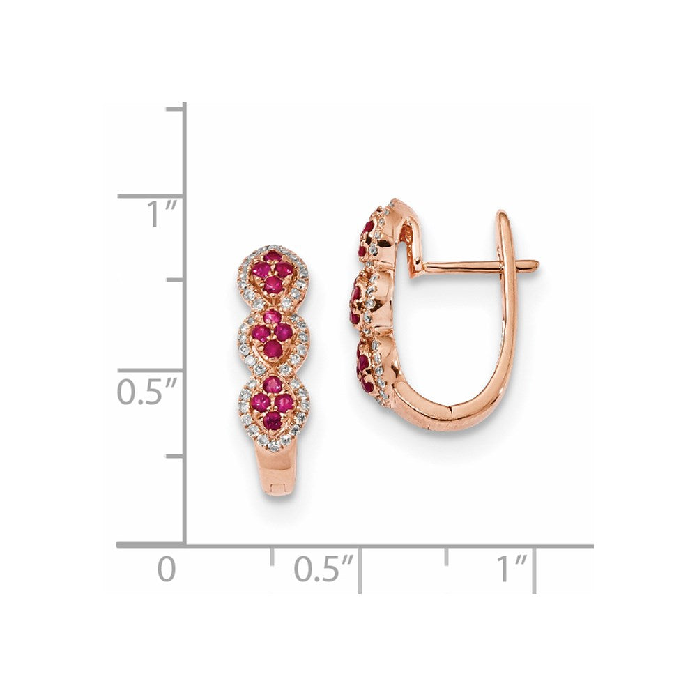 14K Roségold Echt Diamant und Rubin Ohrringe