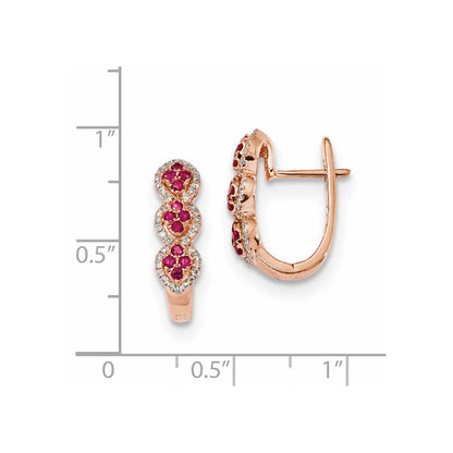 14K Roségold Echt Diamant und Rubin Ohrringe