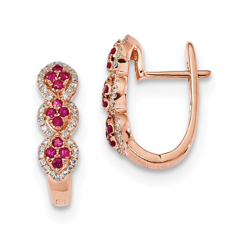 14K Roségold Echt Diamant und Rubin Ohrringe