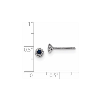 14K Weißgold Echt Diamant und Blau Saphir Ohrstecker
