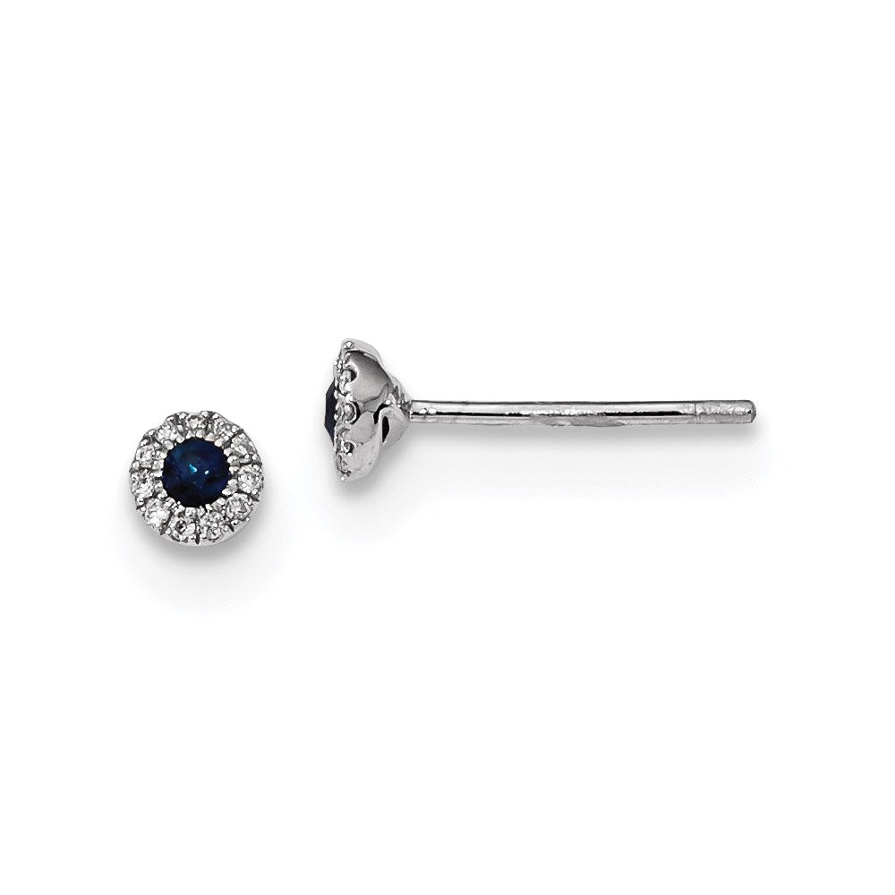 14K Weißgold Echt Diamant und Blau Saphir Ohrstecker