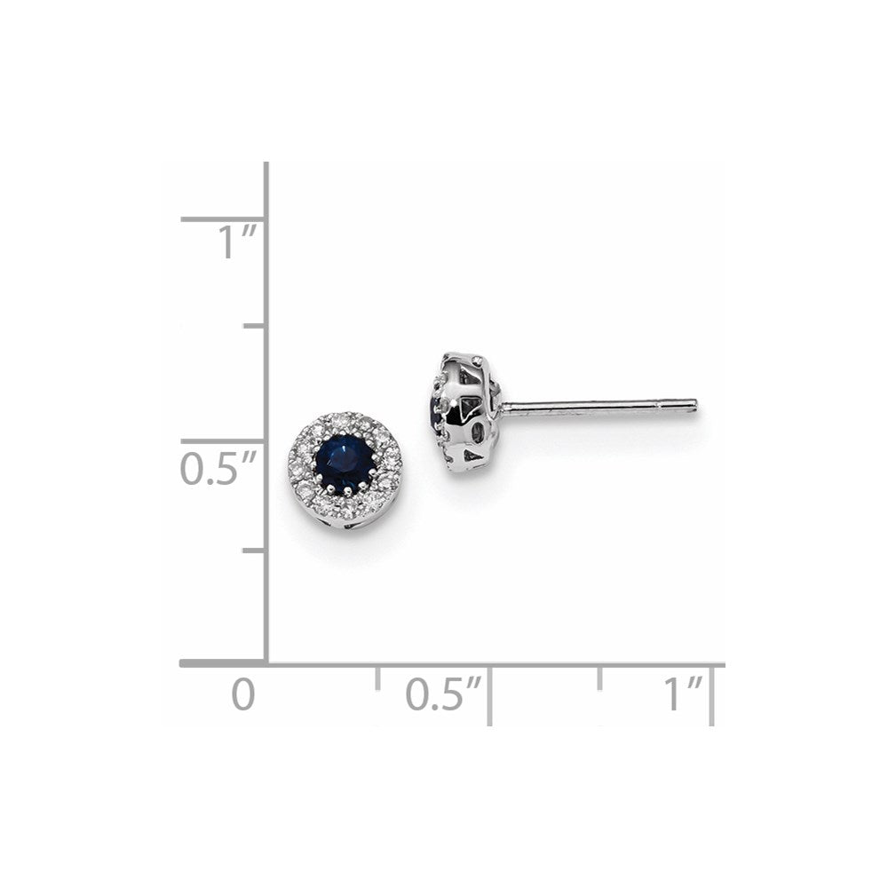 14K Weißgold Echt Diamant und Blau Saphir Ohrstecker
