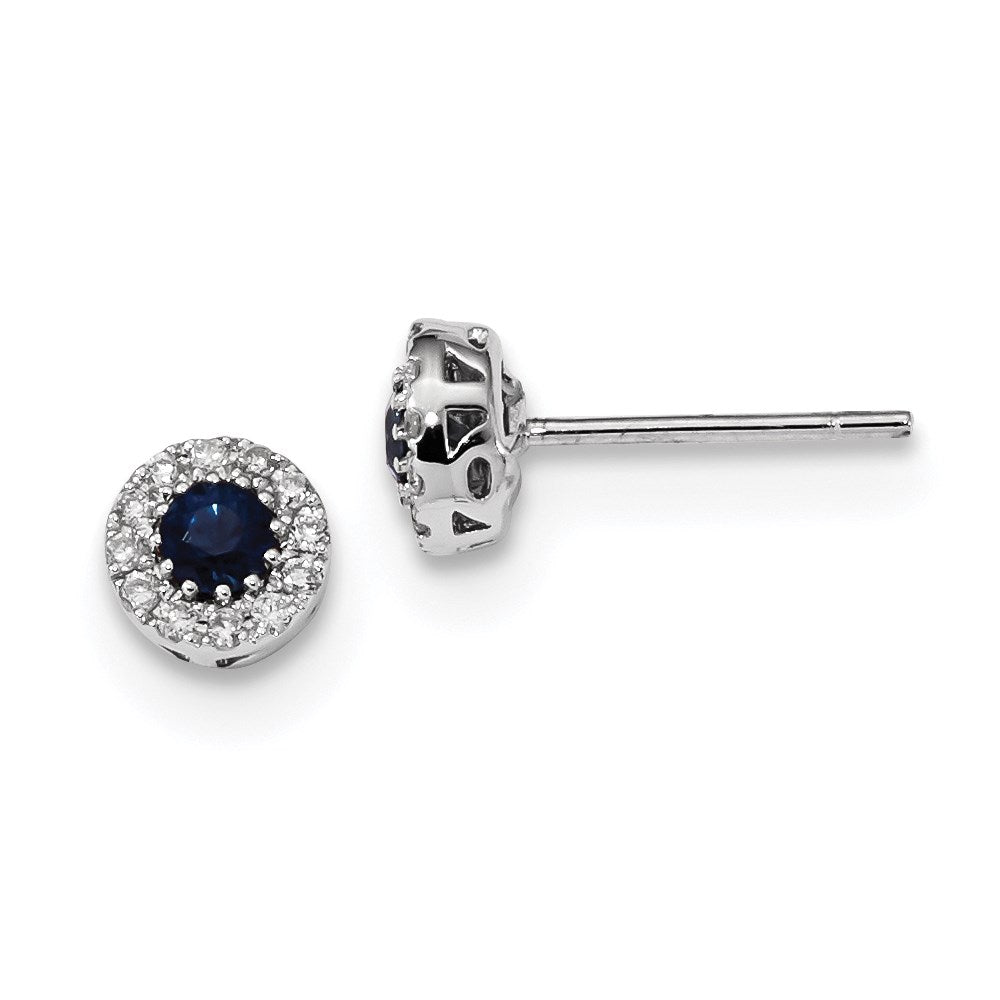 14K Weißgold Echt Diamant und Blau Saphir Ohrstecker